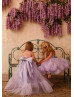 Lilac Satin Tulle Flower Girl Dress With Cute Bows